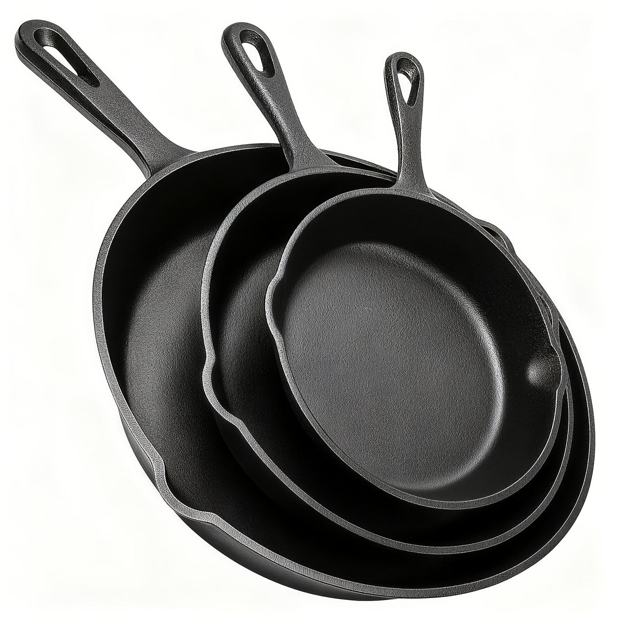 Ensemble de 3 poêles en fonte 15, 20 et 25 cm – Pré-assaisonnées, antiadhésives, ultra-résistantes, compatibles four, grill et feu de camp, répartition uniforme de la chaleur, pour steaks et pains de maïs – Ustensiles de cuisine rustiques