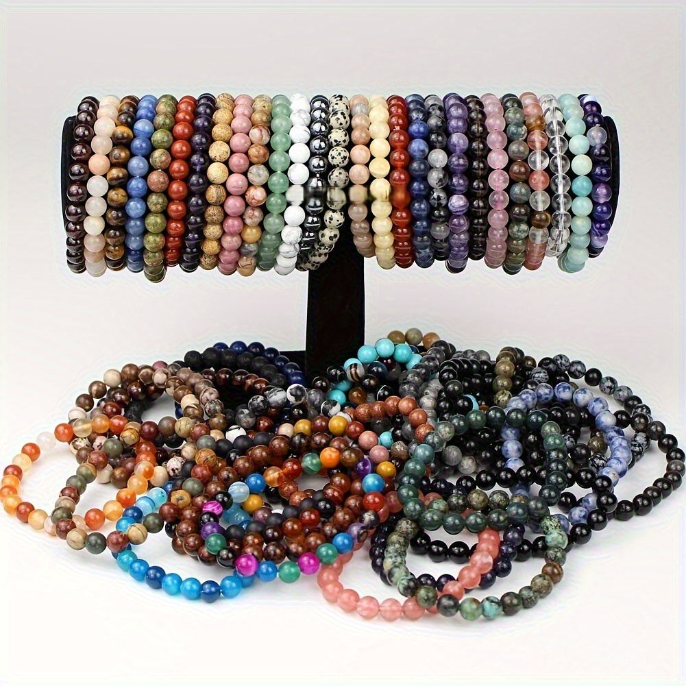 Lot de 20 bracelets de perles en pierre naturelle colorée – Bracelet élastique fait main, mélange de couleurs aléatoire, style bohème vintage, bijoux empilables unisexe pour femmes et hommes