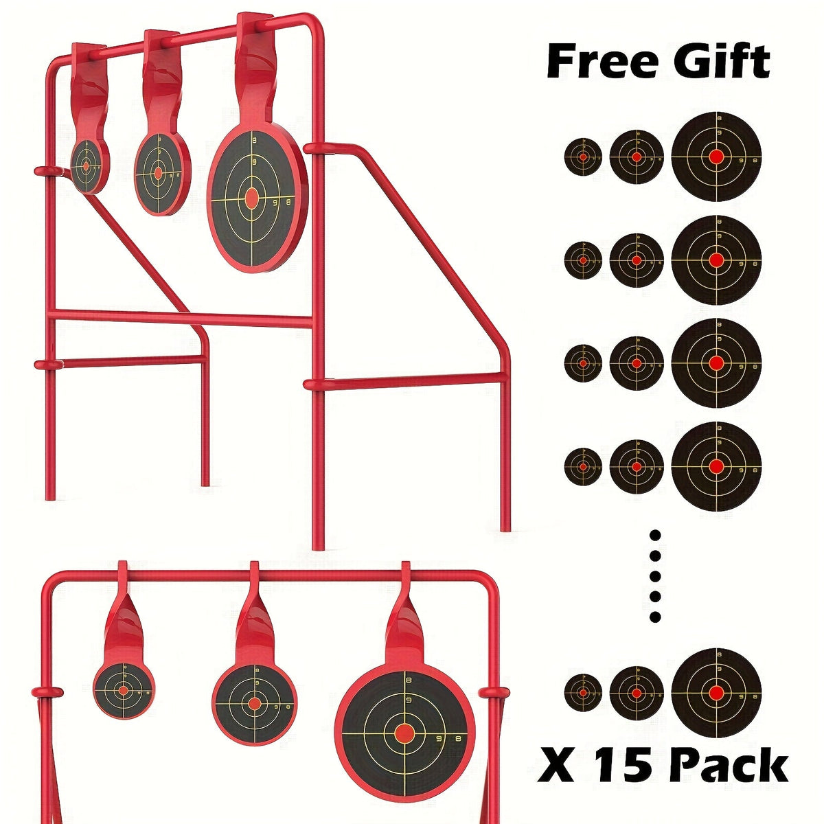 Support de cible rotative pour tir .22LR - Triple cible rotative en acier, pliable, avec 15 cibles papier, entraînement au tir en extérieur, système de cible durable pour l'entraînement au stand de tir