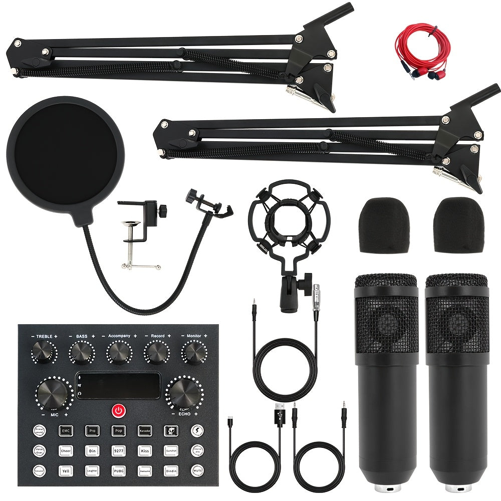 Kit d'enregistrement avec microphone à condensateur et carte son BM800 – Pack studio à domicile pour podcasting, streaming, voix off et musique, compatible avec PC, smartphone et tablette, plusieurs modèles disponibles