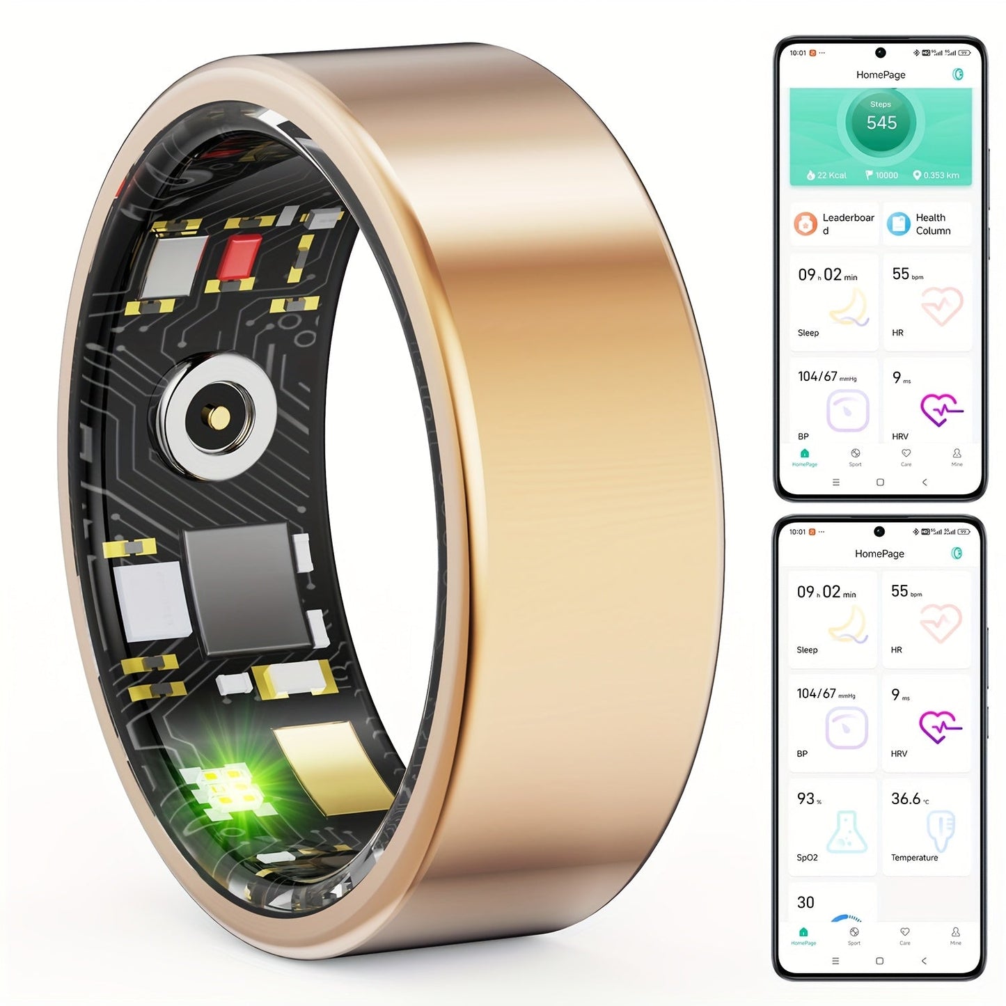 Smart Ring for Women & Men β IP68 Waterproof Fitness Tracker with Sleep Monitoring, Heart Rate, HRV, Body Temperature, Stress & Pedometer, Health Ring for iPhone & Android, Sizes 7-13, Black Rose Gold Silver