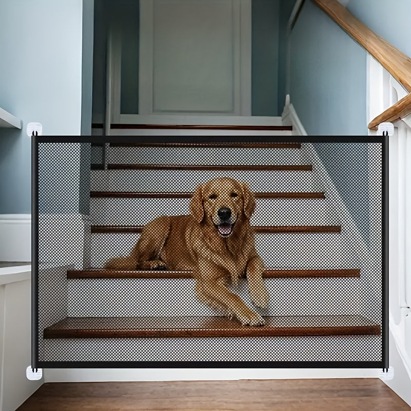 Barrière de sécurité pliable pour chiens et chats – Installation sans perçage, hauteur réglable, filet de protection, barrière légère et portable pour escaliers, portes et couloirs, usage intérieur
