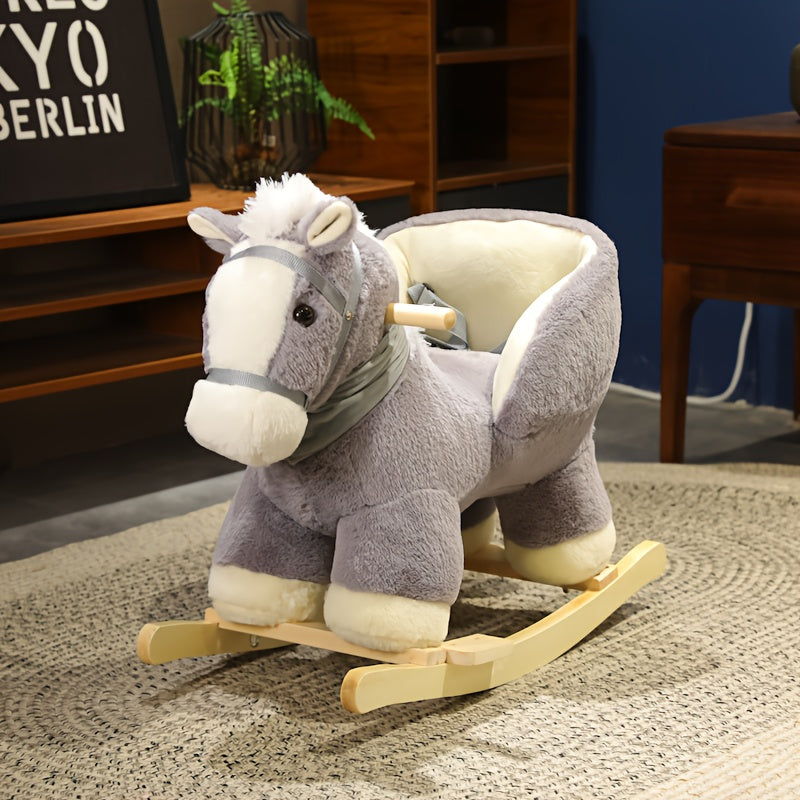 Cheval à bascule pour nourrissons et tout-petits - Jouet à chevaucher pour l'intérieur et l'extérieur, design en peluche gris, sûr pour les bébés et les jeunes enfants, cadeau d'anniversaire et de fête