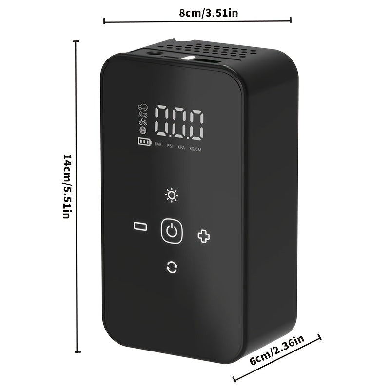 Compresseur d'air portable rechargeable par USB-C – Pompe à air sans fil 150 PSI avec manomètre numérique, éclairage LED et 5 modes de gonflage pour voiture, moto, vélo, ballon – Outil de garage léger