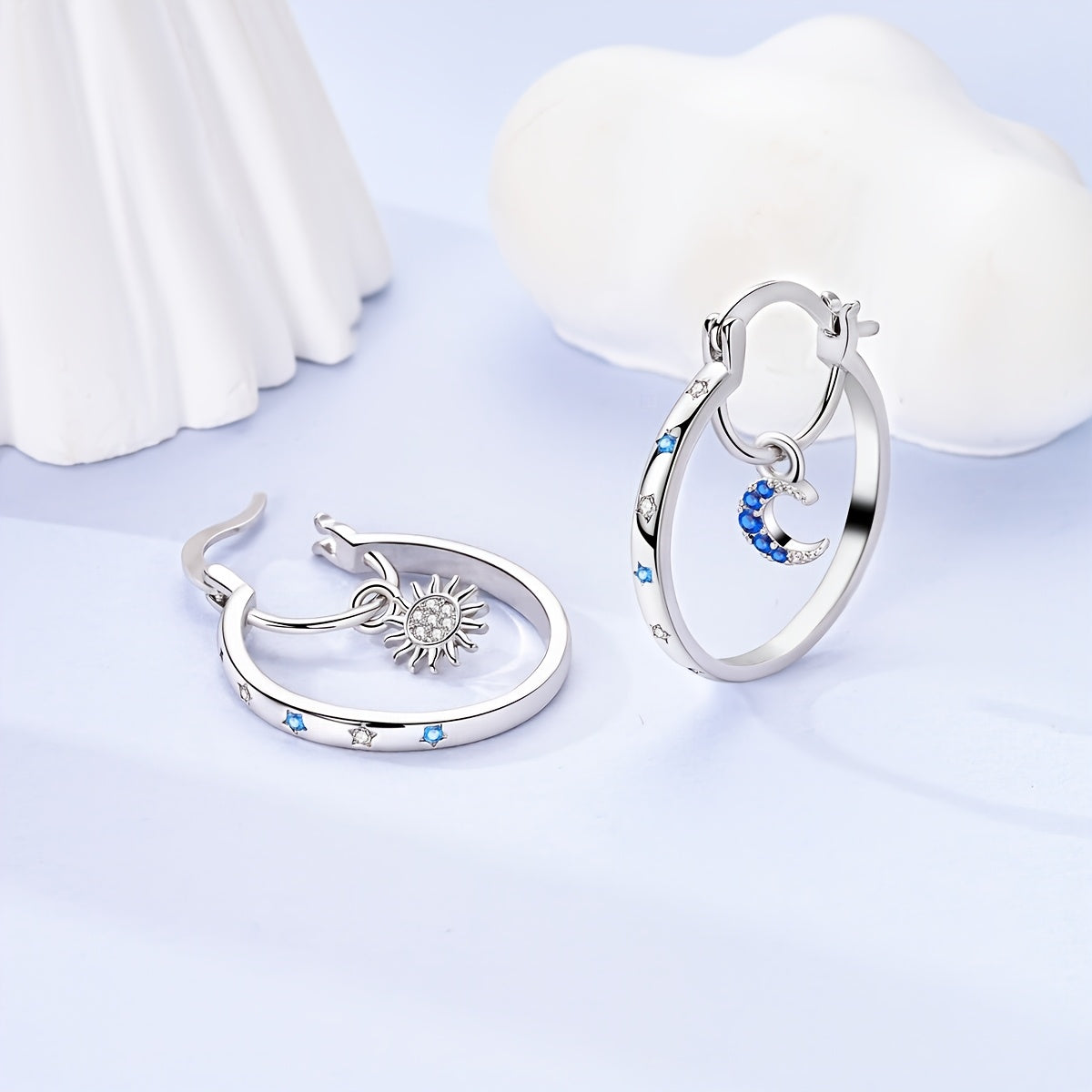 Créoles pour femme en argent sterling 925 à grand motif soleil et oxydes de zirconium – Créoles de luxe étincelantes et hypoallergéniques, bijoux élégants pour le quotidien et les soirées