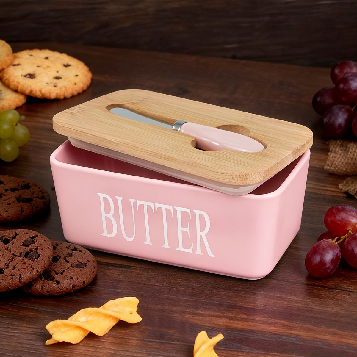 Beurrier de luxe en céramique avec couvercle et couteau à beurre – Conservation hermétique pour comptoir, design facile à nettoyer, accessoire de cuisine élégant et cadeau de crémaillère idéal pour les amateurs de beurre