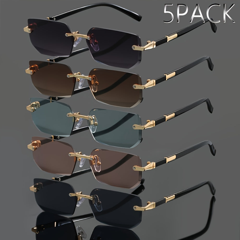 Lot de 5 paires de lunettes de mode en métal sans monture, style classique et tendance pour hommes et femmes - Idéal pour les fêtes d'été, le style urbain, la photographie, cadeau de vacances