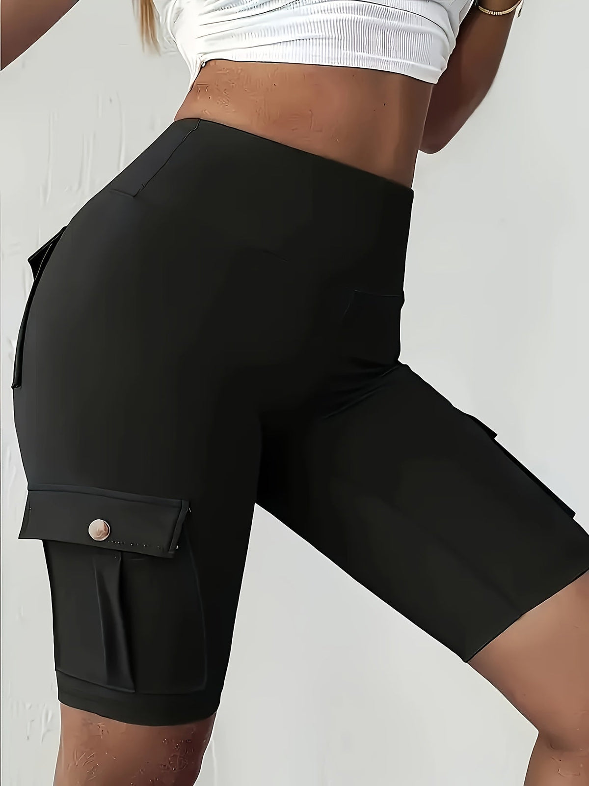 Shorts de yoga taille haute pour femme avec poches – Shorts de sport extensibles et doux, couleur unie, pour le yoga, la gym et la course, coupe flatteuse, vêtements de sport pour le printemps, l'été et l'automne