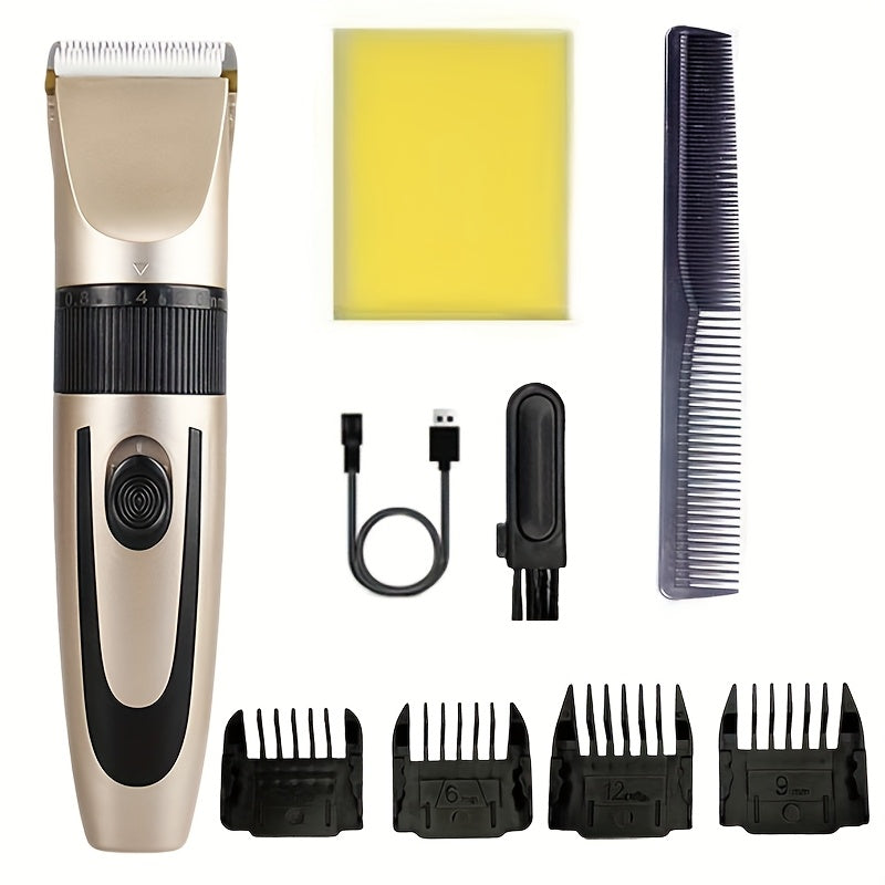 Tondeuse professionnelle sans fil pour poils d'animaux rechargeable par USB - Kit de tonte silencieux pour chiens et chats avec 4 sabots, rasoir électrique sans fil pour tonte intégrale, convient à la plupart des animaux