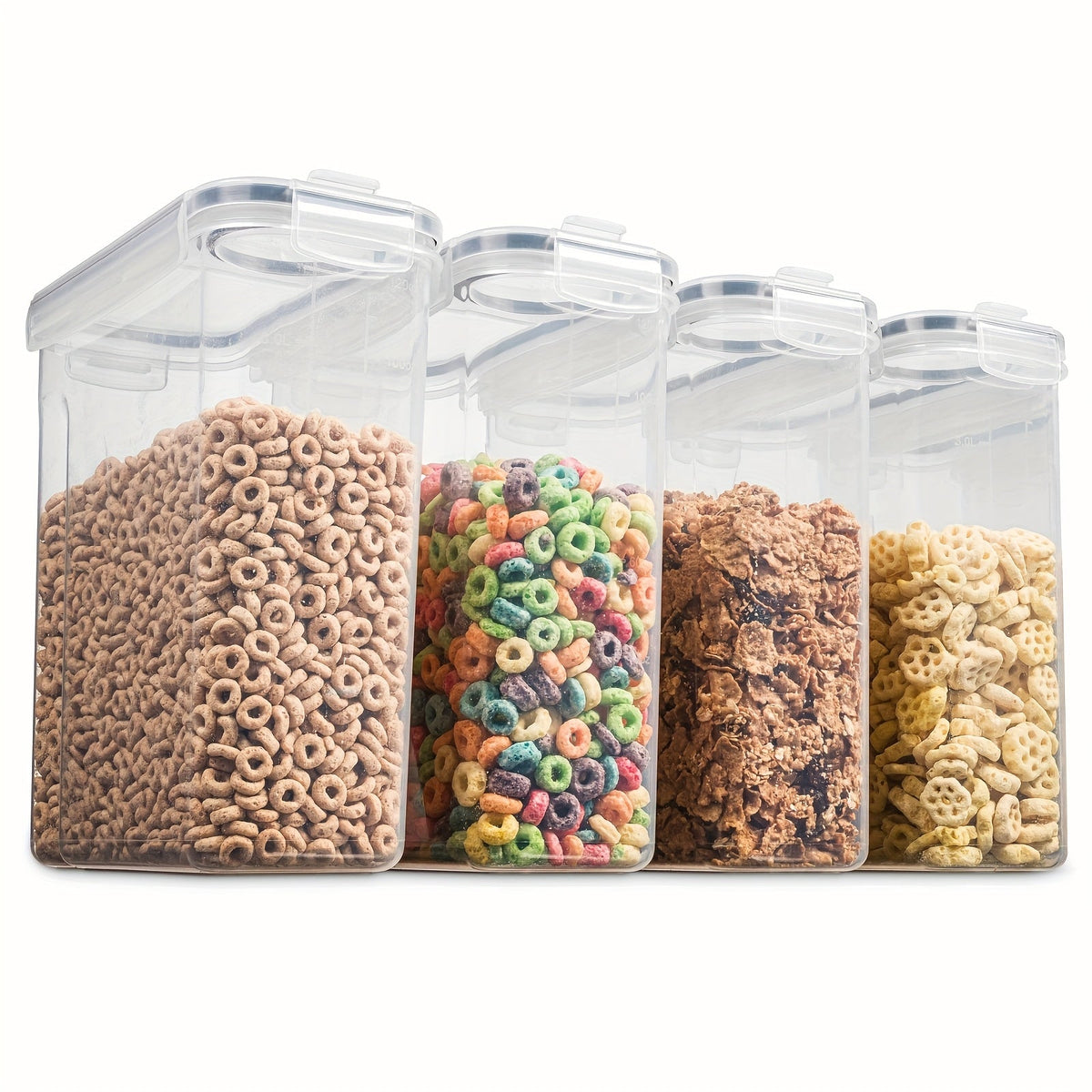 Lot de 4 grands récipients de conservation hermétiques de 4 L avec couvercles à bascule – Organiseur de garde-manger sans BPA pour céréales, riz, pâtes, farine et sucre | Inclut un verre doseur et 20 étiquettes