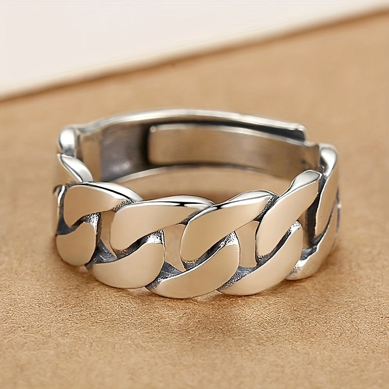 Bague cubaine réglable avec chaîne torsadée en argent 925 pour hommes et femmes – Bague unisexe pour index, bijou de style urbain unique, à superposer et à porter au quotidien