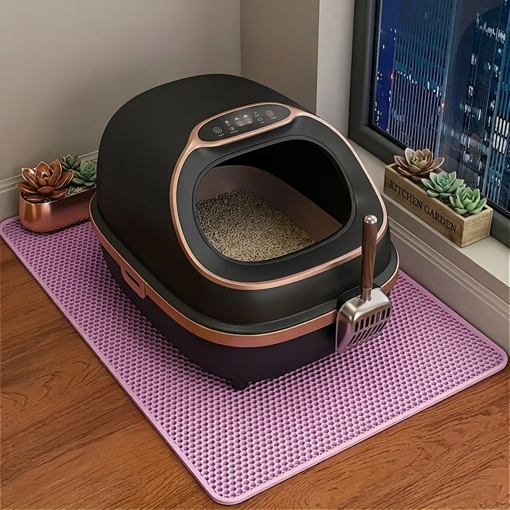 Tapis de litière pour chat extra large double couche 61x89 cm - Tapis attrape-litière antidérapant, lavable, étanche et anti-éclaboussures en EVA, résistant aux odeurs et facile à nettoyer, design amélioré 2026, rose