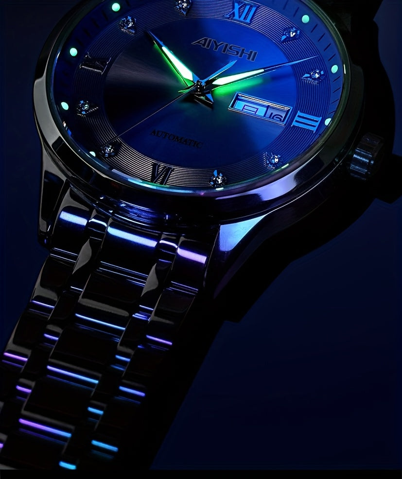 Montre à quartz de luxe pour homme, cadran tourbillon en acier inoxydable, affichage de la date, luminescence nocturne, montre sport et habillée, garde-temps élégant, cadeau de fête des pères pour homme