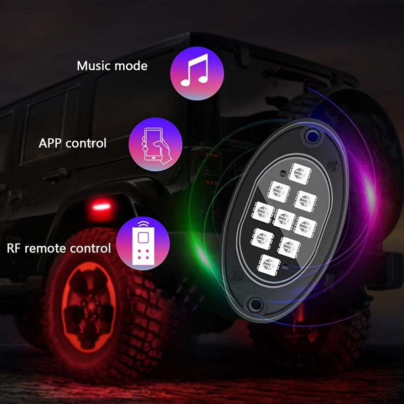 Kit de lumières LED RGB pour camions et pick-ups – Activation sonore, contrôle par application et télécommande, éclairage néon multicolore pour châssis, 9 grosses ampoules LED, 4/6/8/10 modules d'éclairage de bas de caisse
