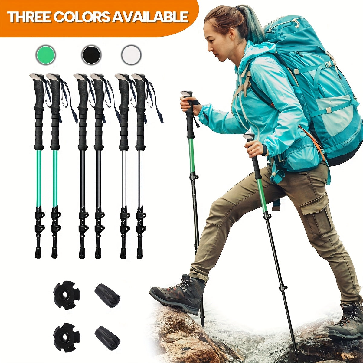 Bâtons de randonnée, lot de 2, alliage d'aluminium, légers, pliables et télescopiques, avec verrouillage rapide, pour hommes et femmes, adaptés à la randonnée, au camping, au trekking et à la marche sur sentier