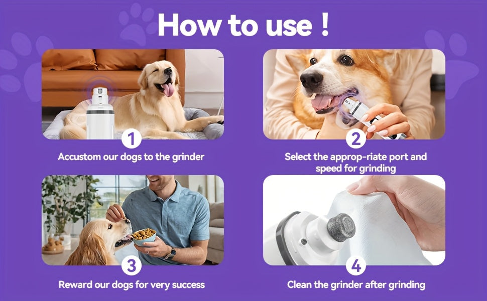 Coupe-griffes électrique silencieux pour animaux avec lumière LED – Kit de tondeuse rechargeable amélioré à 3 vitesses, entretien des pattes sans douleur pour chiens et chats de petite, moyenne et grande taille