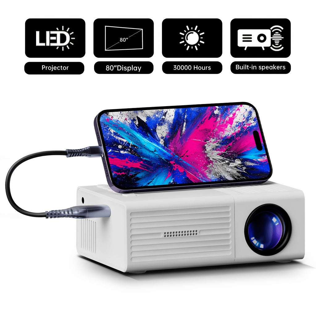 Mini projecteur portable, résolution native 1080P, compatible 4K – Projecteur de cinéma maison avec connexion USB et télécommande, vidéoprojecteur compact pour le bureau, le camping en plein air et les films dans le jardin