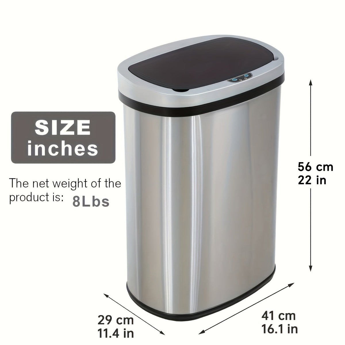 Poubelle automatique sans contact de 50 L (13 gallons) avec détecteur de mouvement, en acier inoxydable et plastique, pour cuisine, bureau, chambre et salon