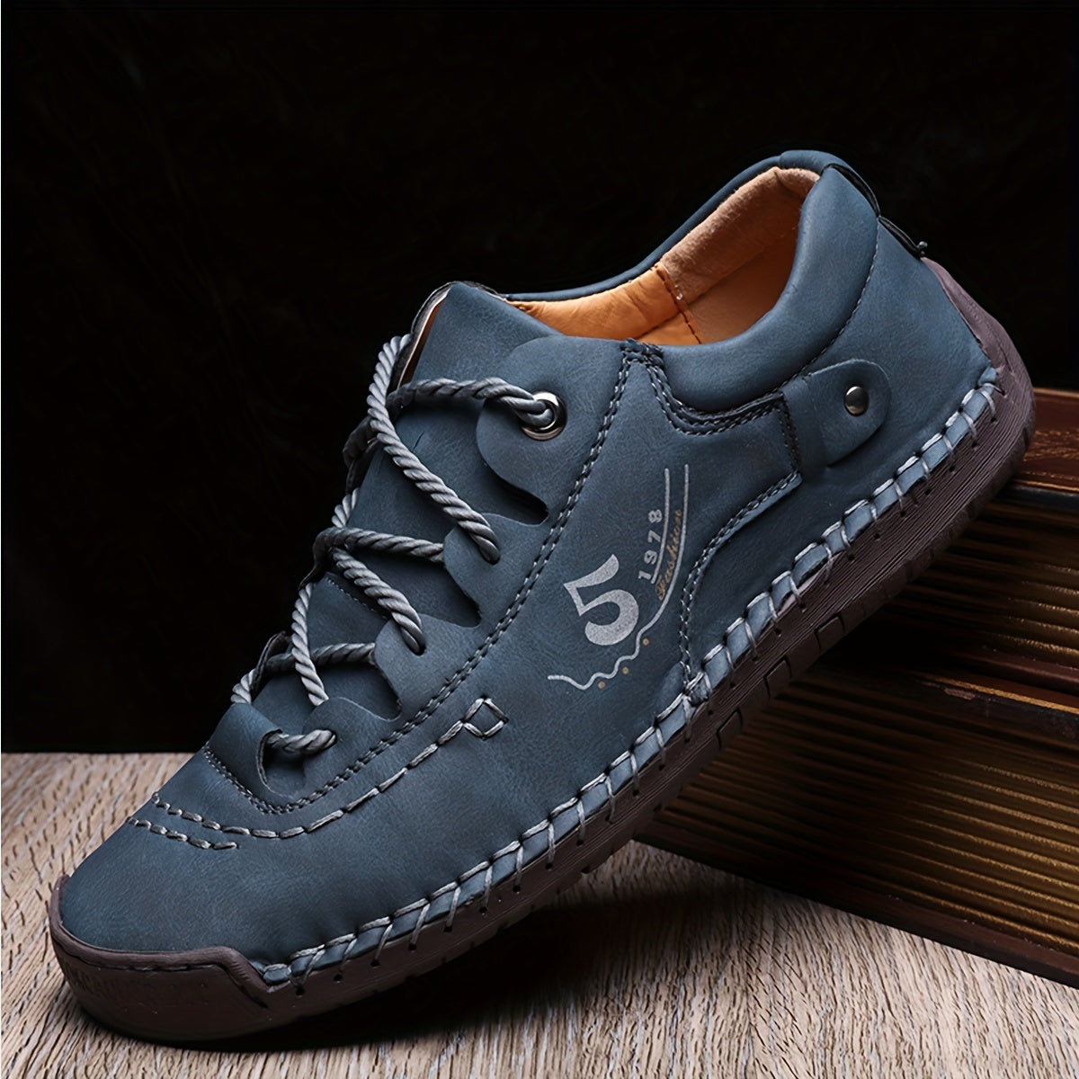 Baskets décontractées cousues main pour homme – Chaussures de marche légères à semelle plate, disponibles en noir, kaki, bleu, vert militaire et brun jaunâtre, pointures US 7,5 à 12,5