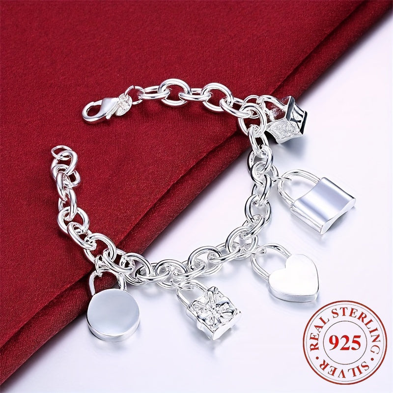 Bracelet avec pendentif en argent sterling 925 style coréen pour femme – Design tendance à maillons, hypoallergénique, 20 cm / 7,87 po, élégant au quotidien et cadeau idéal pour toutes les occasions