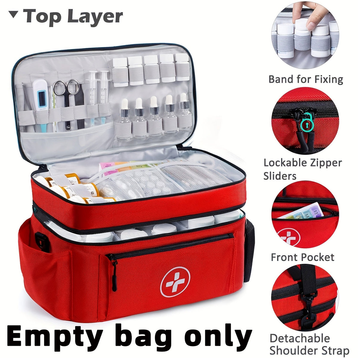 Sac de rangement pour médicaments, trousse de premiers secours – Boîte organisatrice de médicaments pour la maison avec panier de rangement, sac de secours pour la maison et les voyages, cadeau idéal pour les fêtes