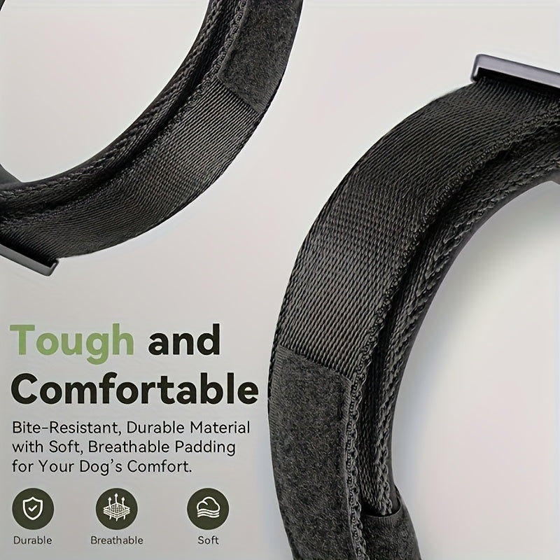 Collier tactique pour chien avec support AirTag et poignée – Nylon PC robuste, réglable M/L/XL pour chiens moyens et grands, collier de dressage de style militaire avec poignée de contrôle
