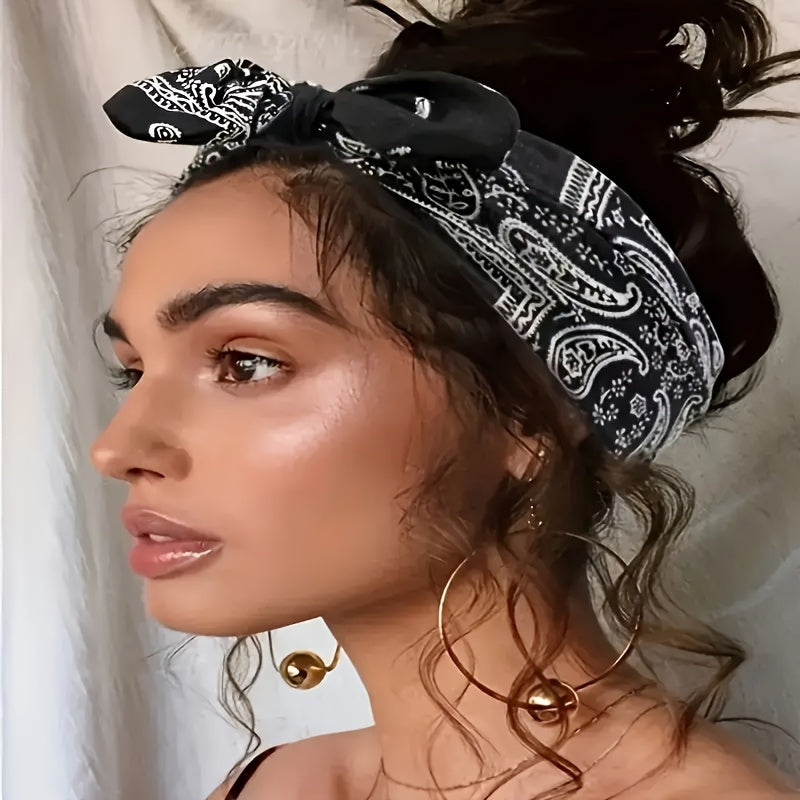 Lot de 6 bandeaux élastiques bohèmes à motif cachemire pour femmes – Foulards élastiques amples en 6 coloris (bleu ciel, noir, bleu marine, rouge vin, blanc, rouge), pour toutes les saisons, usage quotidien et extérieur