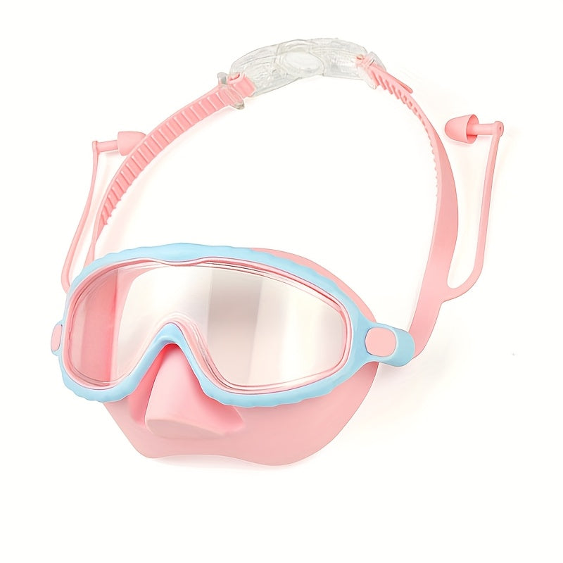 Lunettes de natation antibuée surdimensionnées, clarté haute définition, coussinets en silicone souple et confortable, sangle réglable, équipement de natation élégant pour piscine extérieure, plage et étang, rose bleu
