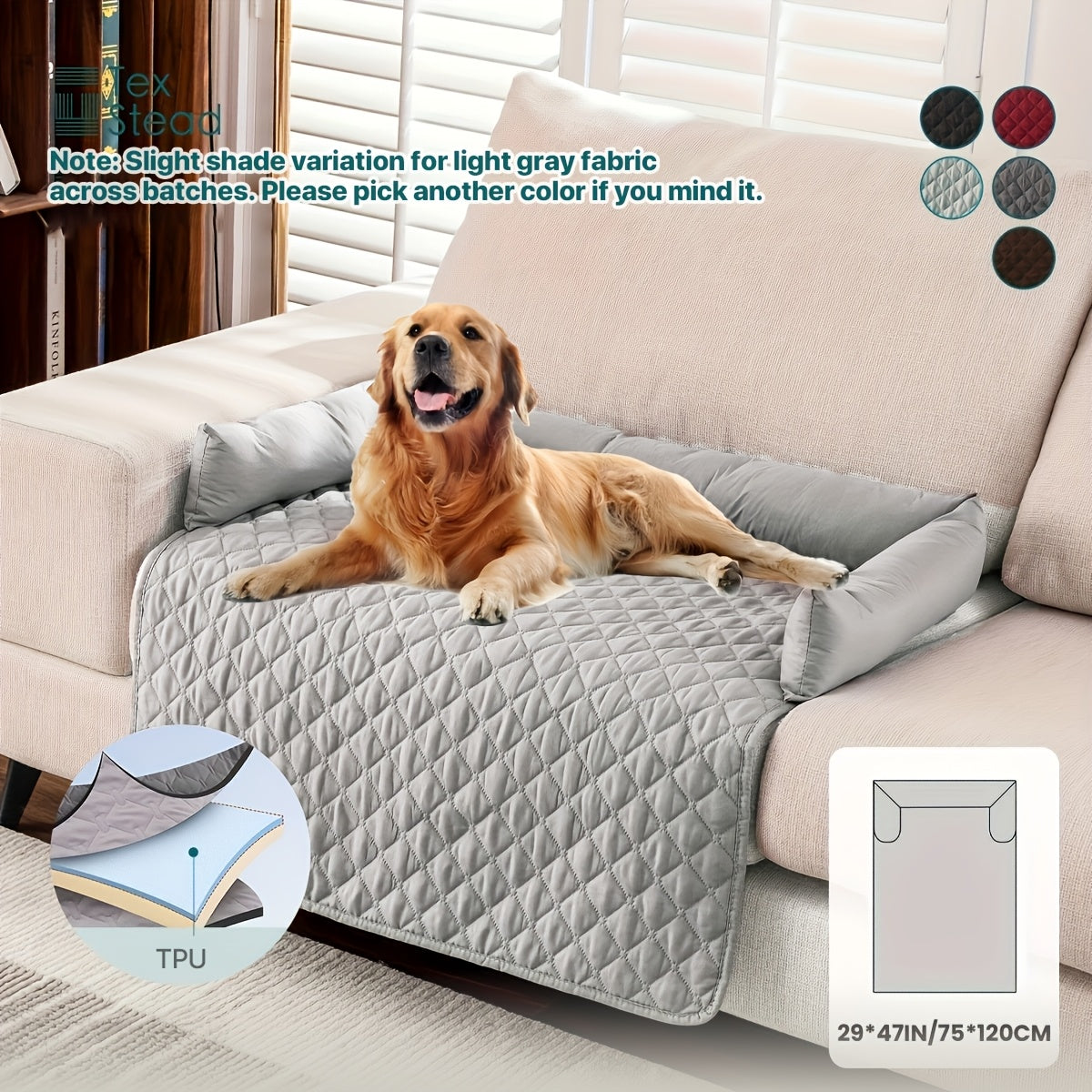 Canapé-lit pour animaux et protection de canapé avec coussins traversins, housse de meuble lavable et antidérapante pour chiens et chats – Housse de canapé douce et confortable pour animaux avec rebords surélevés pour canapé, causeuse et fauteuil