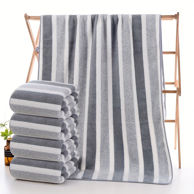 Ensemble de serviettes de bain rayées, absorbantes, à séchage rapide, ultra douces et douces pour la peau, 70 x 140 cm, pour la maison, la salle de bain ou la plage – Disponible en lot de 1 ou 4, plusieurs couleurs au choix