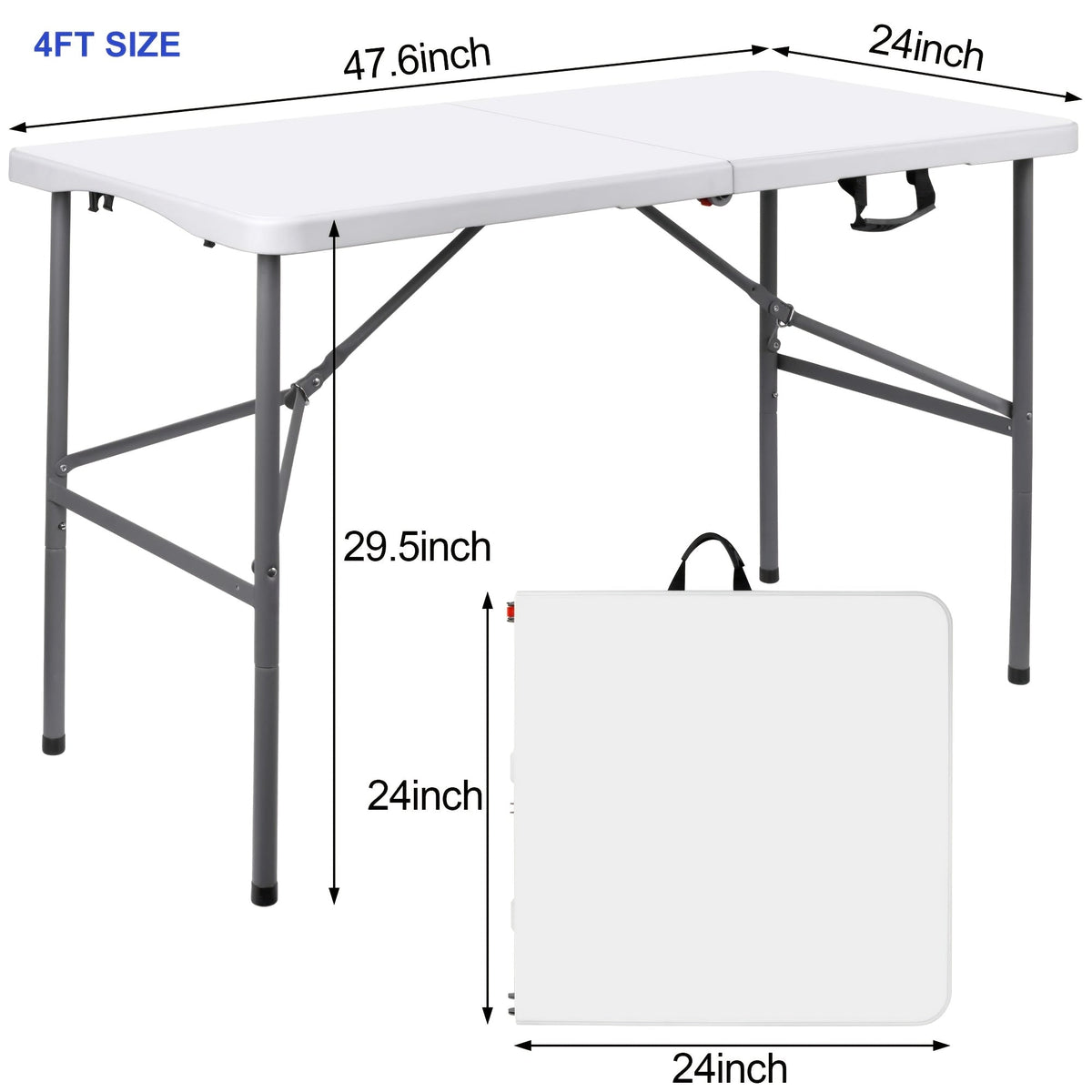 Table pliante de 1,2 m ou 1,8 m, table de camping extérieure robuste et portable avec pieds verrouillables, table pliable en plastique légère pour pique-nique, fête, camping-car, repas, événements – Blanc