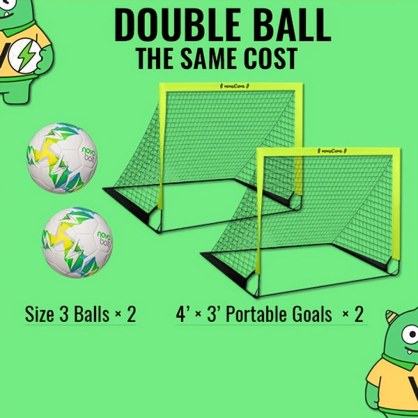 Lot de 2 buts de football portables pop-up – Filets de football pliables de 1,2 m x 0,9 m pour jeunes et adultes, inclut 2 ballons, une pompe et un sac de transport, tissu Oxford 450D, buts de football pour intérieur et extérieur (vert/rose)