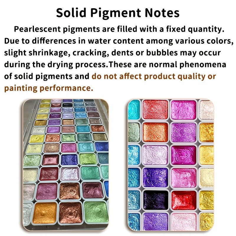 Ensemble de 98 aquarelles métallisées scintillantes, pigments perlés de qualité supérieure avec étui portable, haute résistance à la lumière pour illustration sur toile, scrapbooking, décoration, fournitures d'art pour artistes et amateurs.