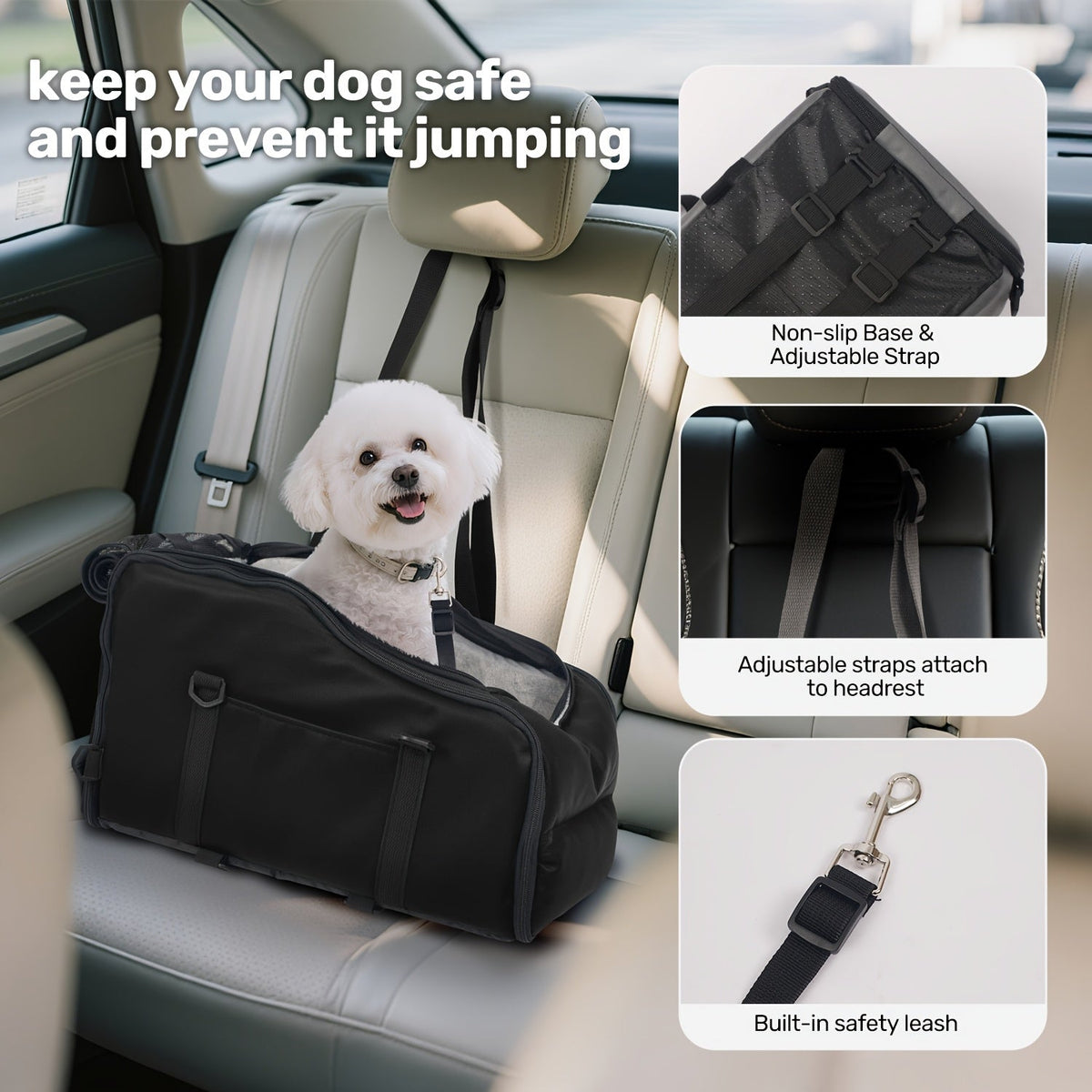Siège auto rehausseur pour animaux avec harnais de sécurité – Coussin de transport pour chiens et chats pour console centrale, lit de voyage portable, construction robuste facile à nettoyer, plusieurs coloris