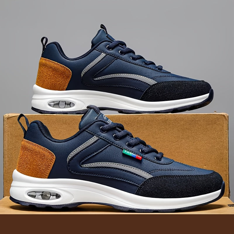 Baskets de mode pour hommes à lacets – Chaussures de course décontractées à semelle souple antidérapante, tige en polyuréthane, doublure confortable, légères pour les sports de plein air, la marche et le quotidien – Disponibles en bleu, noir et blanc