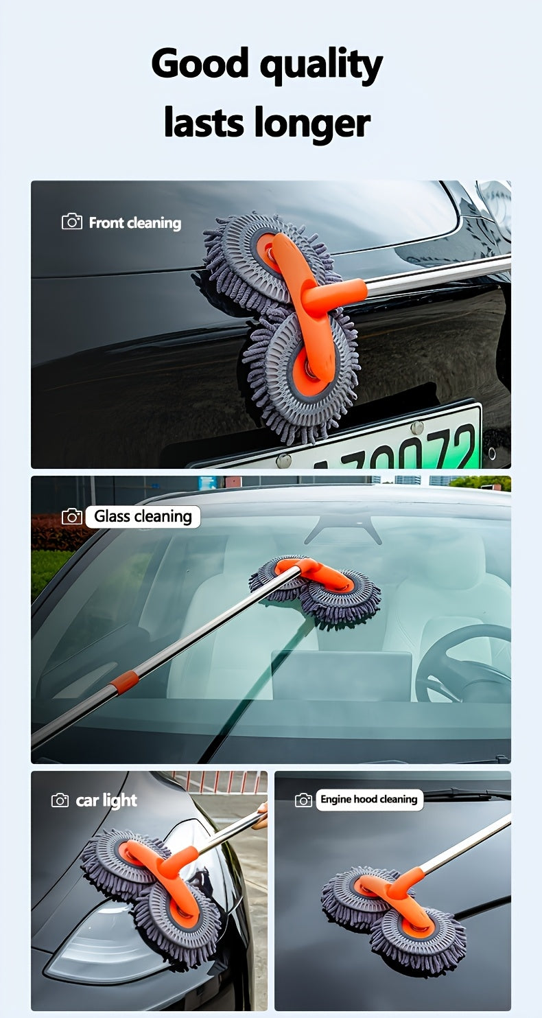 Ensemble balai et brosse de nettoyage pour voiture en microfibre réglable – Balai de lavage à manche télescopique pour voitures et camions, brosse en microfibre douce pour un nettoyage extérieur sans rayures, une brillance impeccable à chaque fois