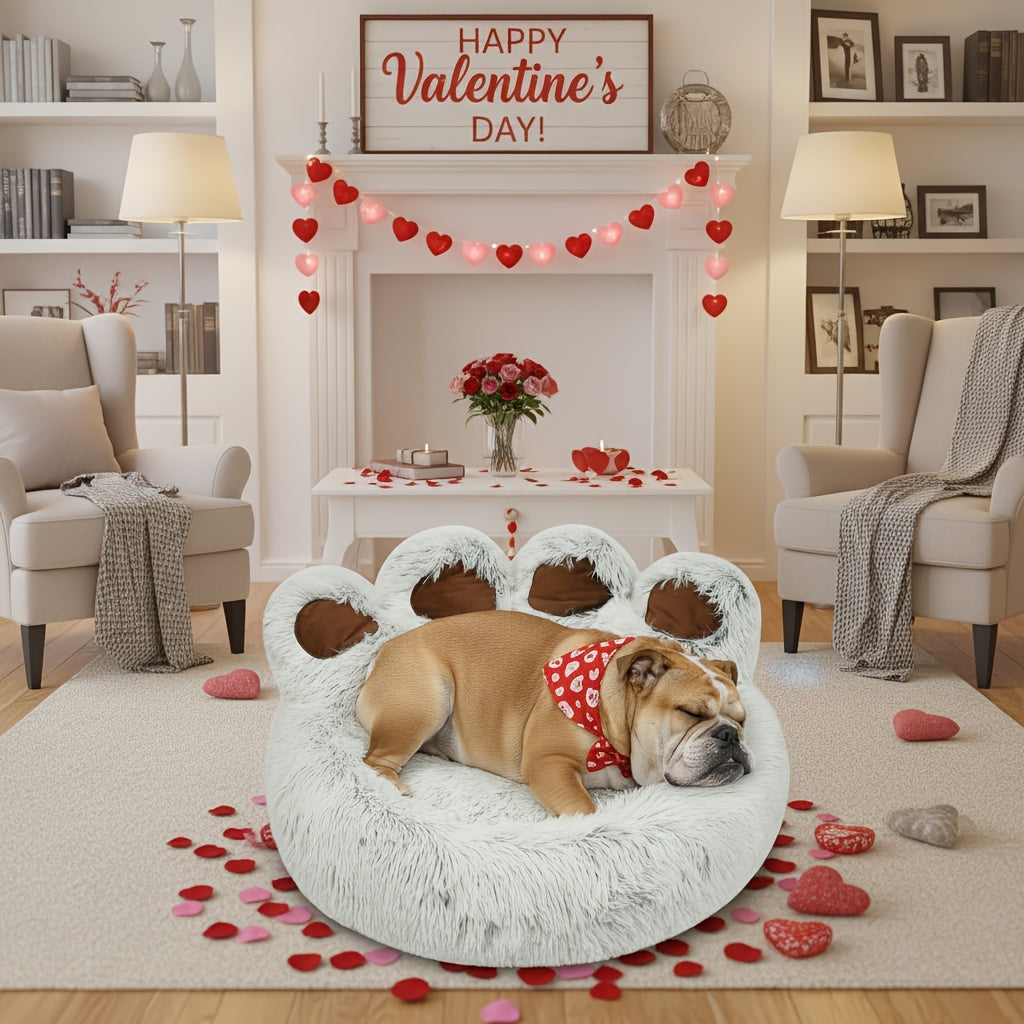 Lit pour chien et chat en forme de patte d'ours – Coussin rond apaisant, chaud et doux en peluche pour animal de compagnie avec foulard bonus, S M L XL 2XL Café Rose Gris Marron pour chiens et chats de petite, moyenne et grande taille