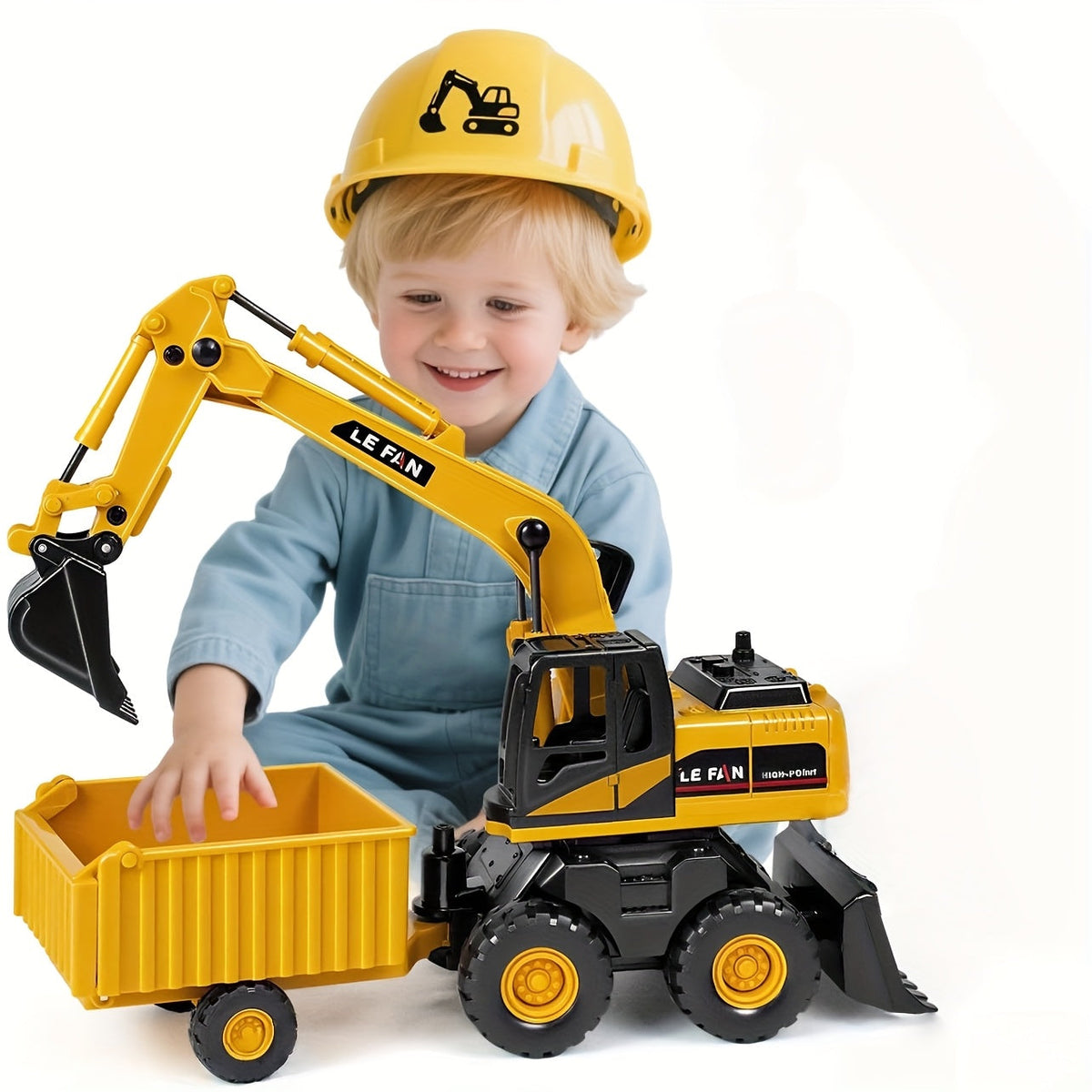 Jouet 3-en-1 excavatrice, bulldozer et camion-benne, grand véhicule de construction de 26 cm, cabine rotative à 360°, à friction, sans pile, pour garçons et filles de 3 ans et plus, cadeau pour Noël, Halloween, rentrée des classes