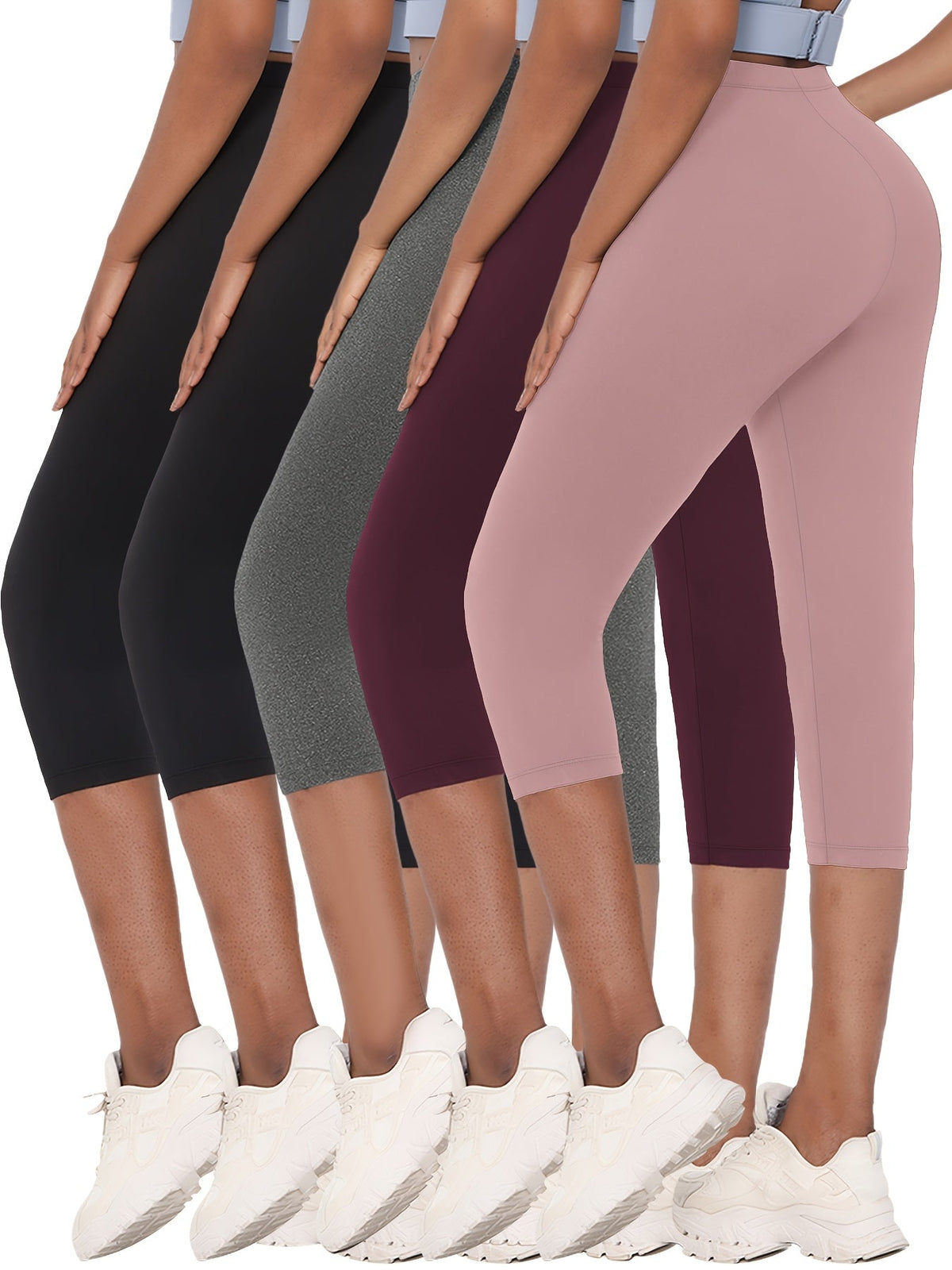 Lot de 5 leggings Capri femme ultra-extensibles – Pantalons de sport 7/8 opaques non transparents, collants athlétiques 92 % polyester 8 % élasthanne pour salle de sport, running et yoga, lavables en machine, XS-XXL, couleurs mélangées