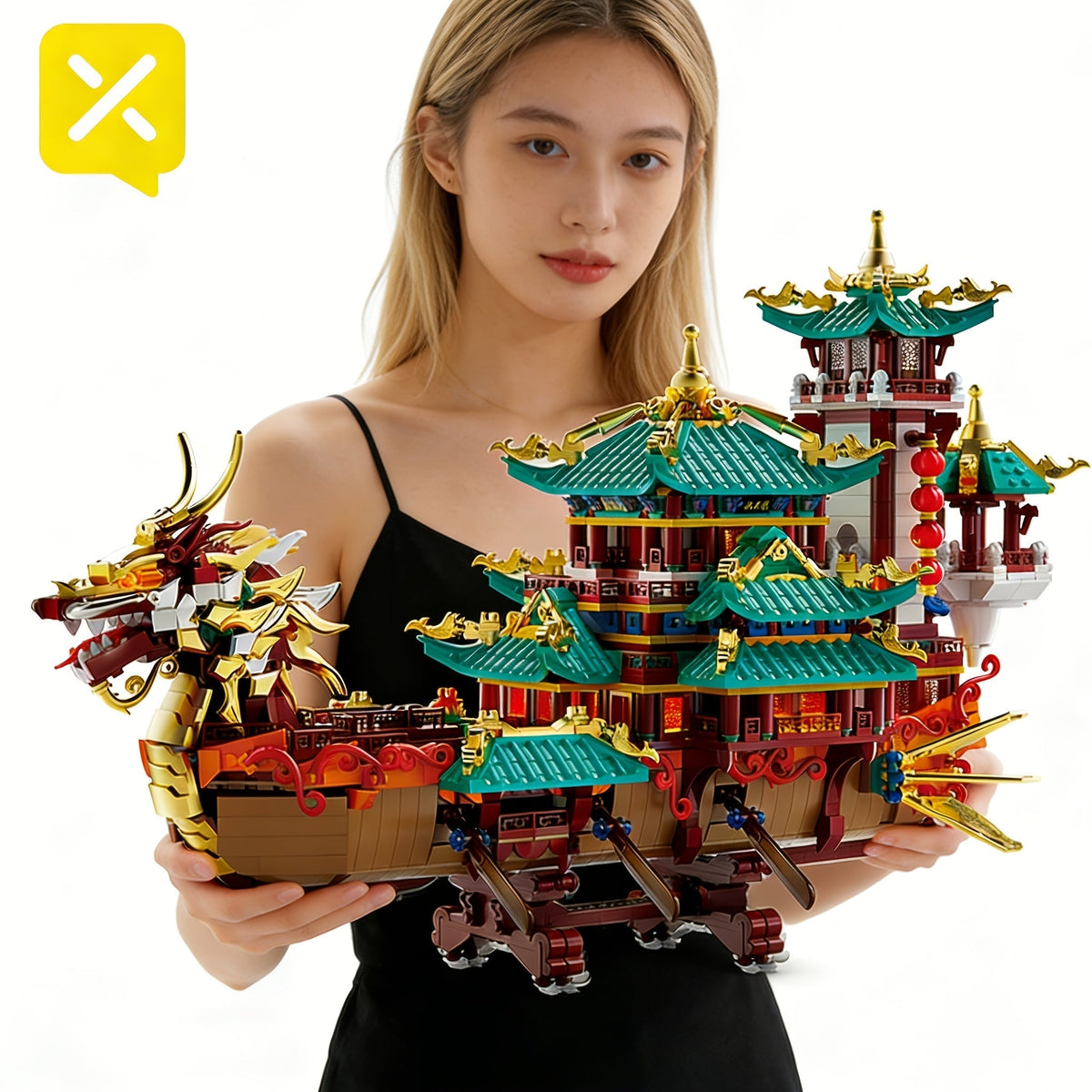 Ensemble de construction du Festival des bateaux-dragons de 2453 pièces - Modèle de briques ABS à grande échelle, niveau d'assemblage intermédiaire | Pièce d'exposition culturelle unique et cadeau pour Noël, Thanksgiving, Halloween et le Nouvel An