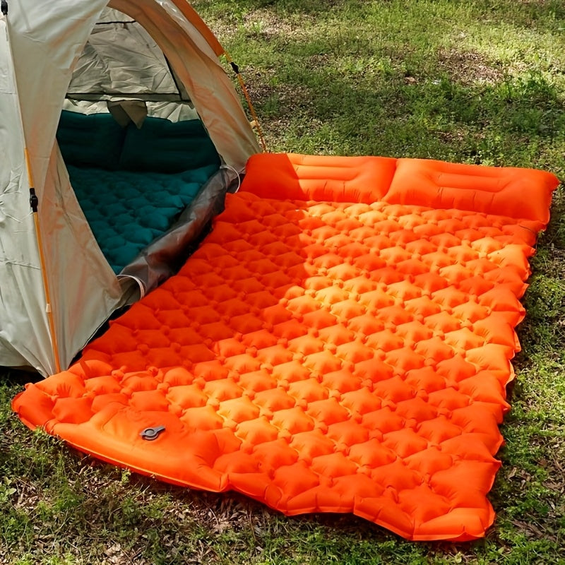 Matelas de couchage autogonflant ultraléger en nylon TPU, pompe intégrée, options une ou deux places, matelas de camping compact et portable pour le camping, la randonnée, le sac à dos, les voyages et les pique-niques, orange et bleu