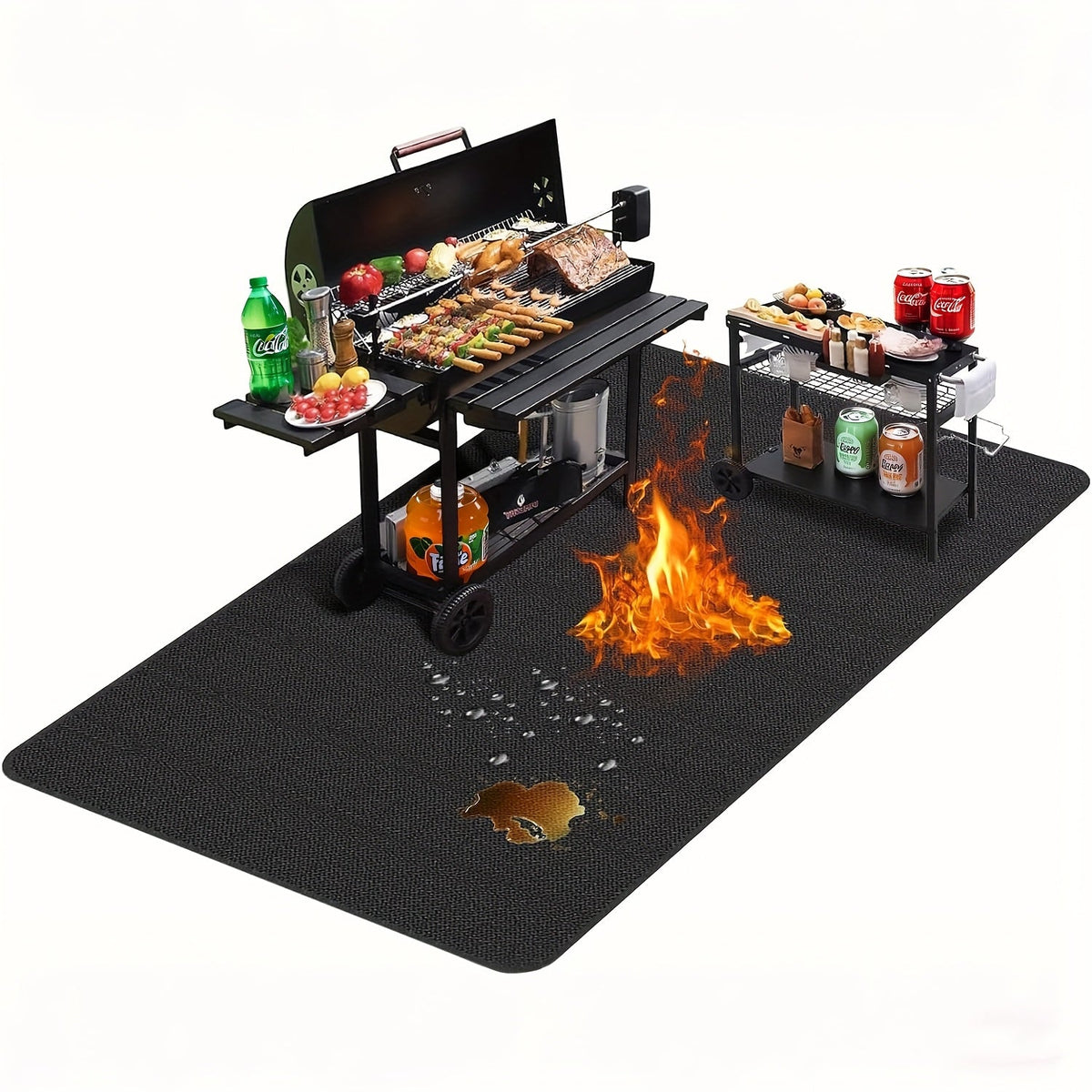 Tapis de barbecue et protection pour brasero – Protection de terrasse ignifugée et résistante à la chaleur double face, imperméable et résistante à l'huile, facile à nettoyer, 7 tailles pour barbecues d'extérieur, cheminées, braseros et fumoirs