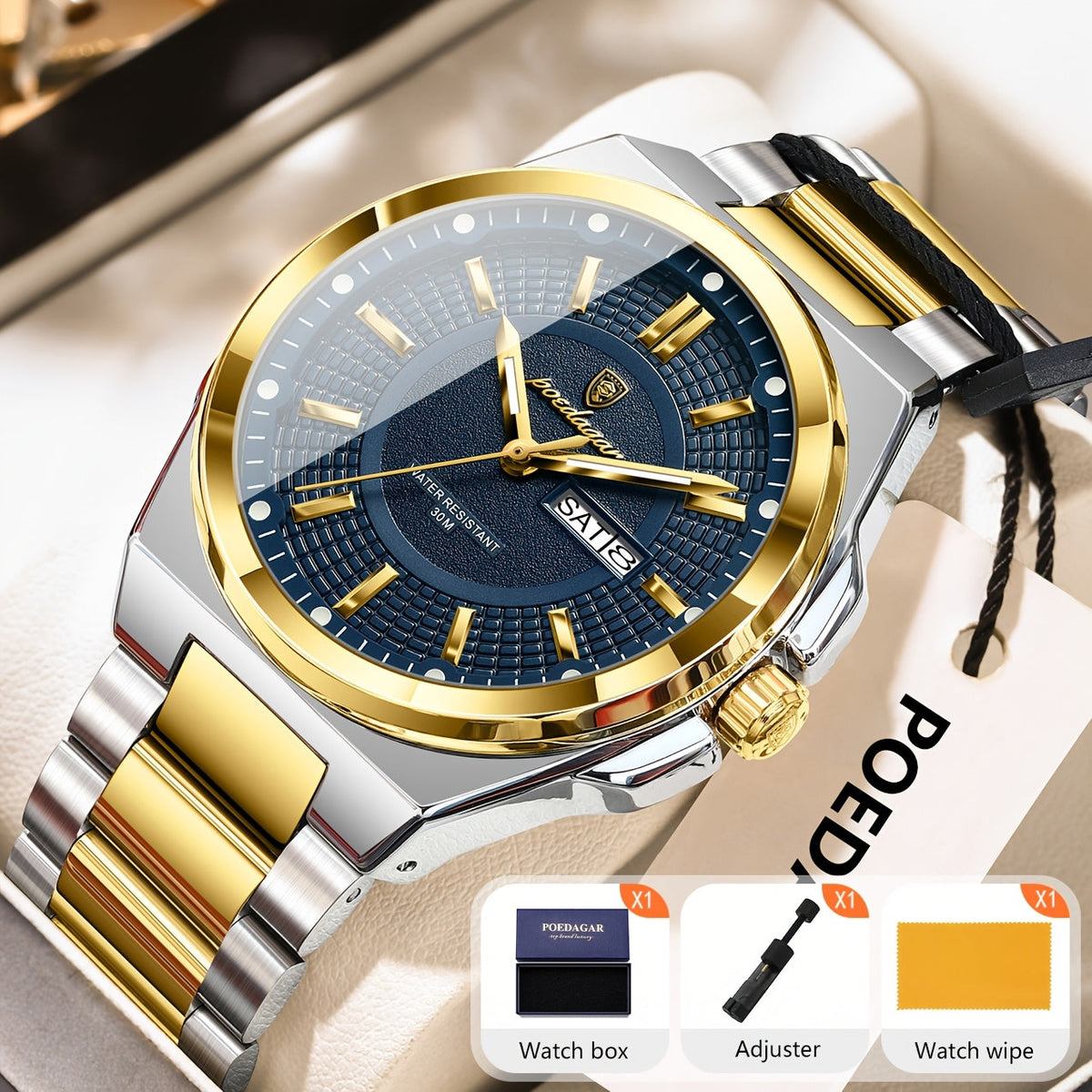 Montre à quartz pour homme POEDAGAR, étanche, lumineuse, en acier inoxydable avec affichage du calendrier hebdomadaire – Design élégant et classique, cadeau parfait pour homme, disponible en plusieurs coloris