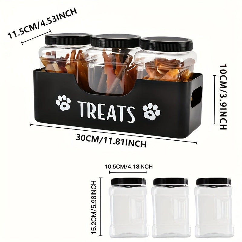 Ensemble de 3 boîtes hermétiques pour friandises pour animaux – Bocaux en plastique noir style rustique pour le stockage de nourriture pour chiens et chats, organisateur de comptoir durable, sans électricité requise
