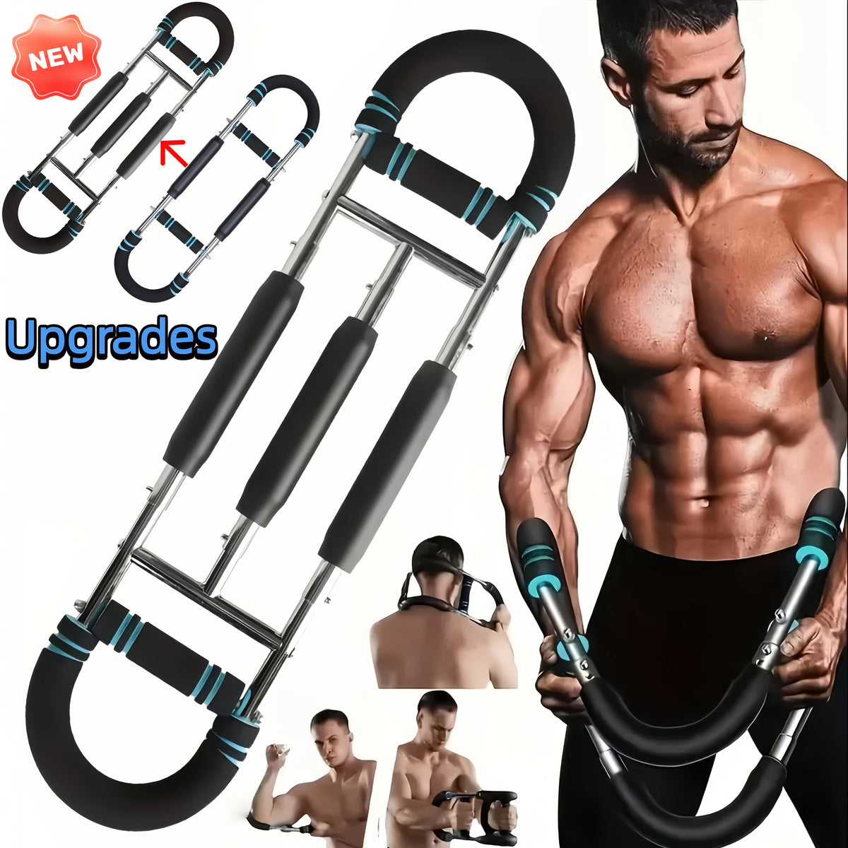 Appareil d'entraînement de la force des bras, extenseur de poitrine, barre à 3 niveaux de résistance réglables, extenseur portable et détachable pour renforcer les avant-bras, appareil de musculation pour le haut du corps à domicile