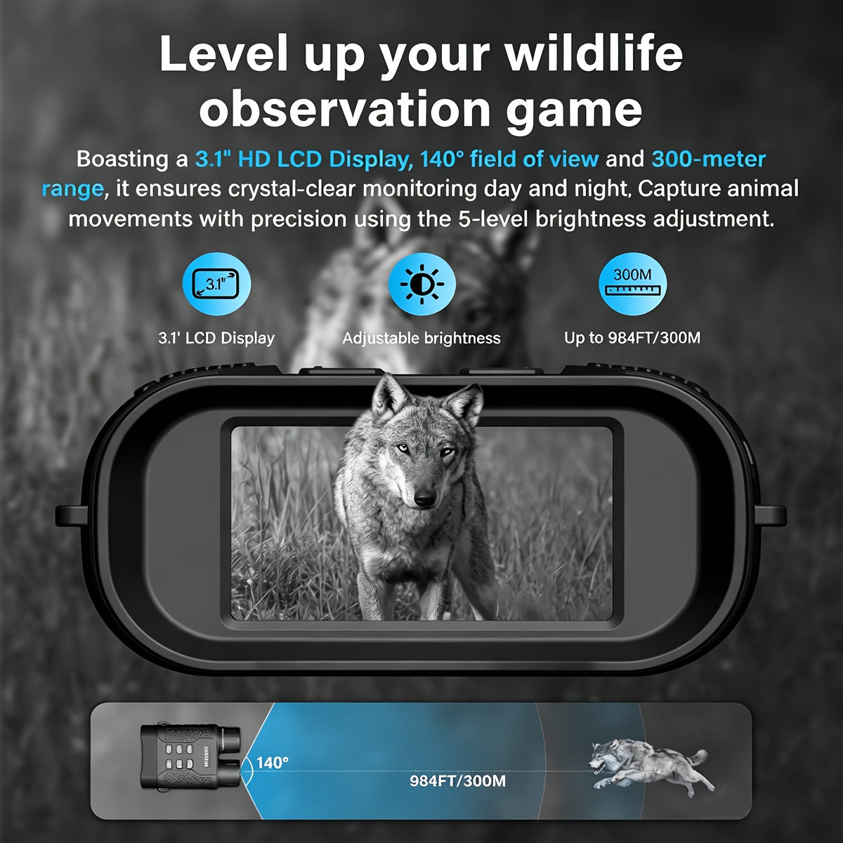 Jumelles de vision nocturne 4K pour adultes, appareil photo 48 MP, écran 3,1 pouces, batterie rechargeable 4400 mAh, réglage IR à 7 niveaux, vision dans l'obscurité totale, vidéo 4K, carte 64 Go pour la chasse, la sécurité et le camping, 25 mm 50 mm