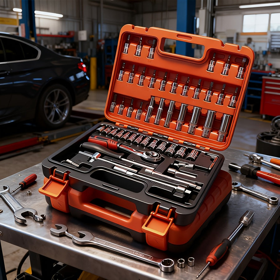 Ensemble d'outils professionnels de 52 pièces - Acier au chrome-vanadium, boîte à outils portable pour réparations domestiques et automobiles, kit d'outils à main multifonction pour passionnés et professionnels, cadeau idéal pour homme