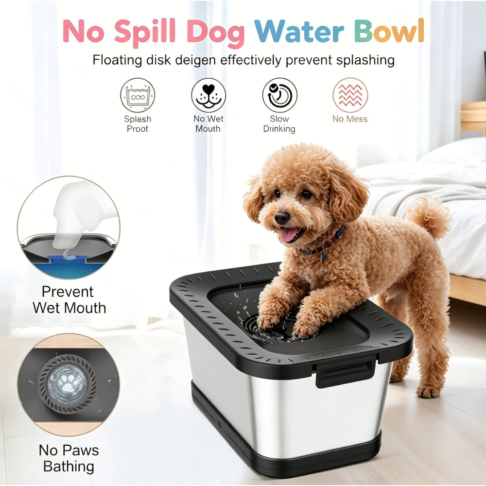 Gamelle pour chien en acier inoxydable de 7 L, anti-éclaboussures et anti-déversement, distributeur d'eau lente pour buveurs désordonnés, bol pour animal de compagnie robuste pour intérieur et extérieur – Grande capacité