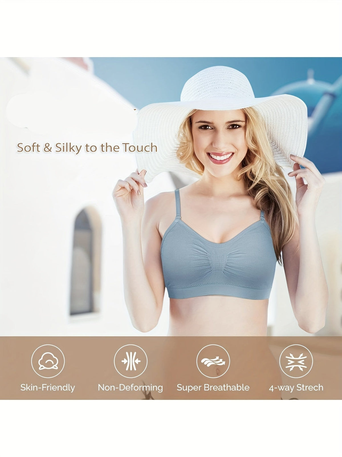 Lot de 4 brassières débardeurs à col en V avec coussinets – Soutien-gorge de sport sans armatures avec bretelles réglables pour femme, ensemble de brassières douces avec coussinets pour le quotidien, tailles S-XL, couleurs rouille, beige, vert, bleu