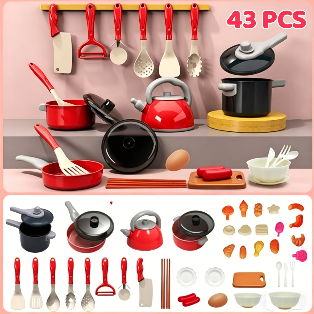 Mini cuisine jouet pour enfants – Ensemble d'imitation avec ustensiles et nourriture, jeu éducatif pour les 3 à 6 ans, cadeau idéal pour anniversaire, Halloween ou Noël pour filles et garçons